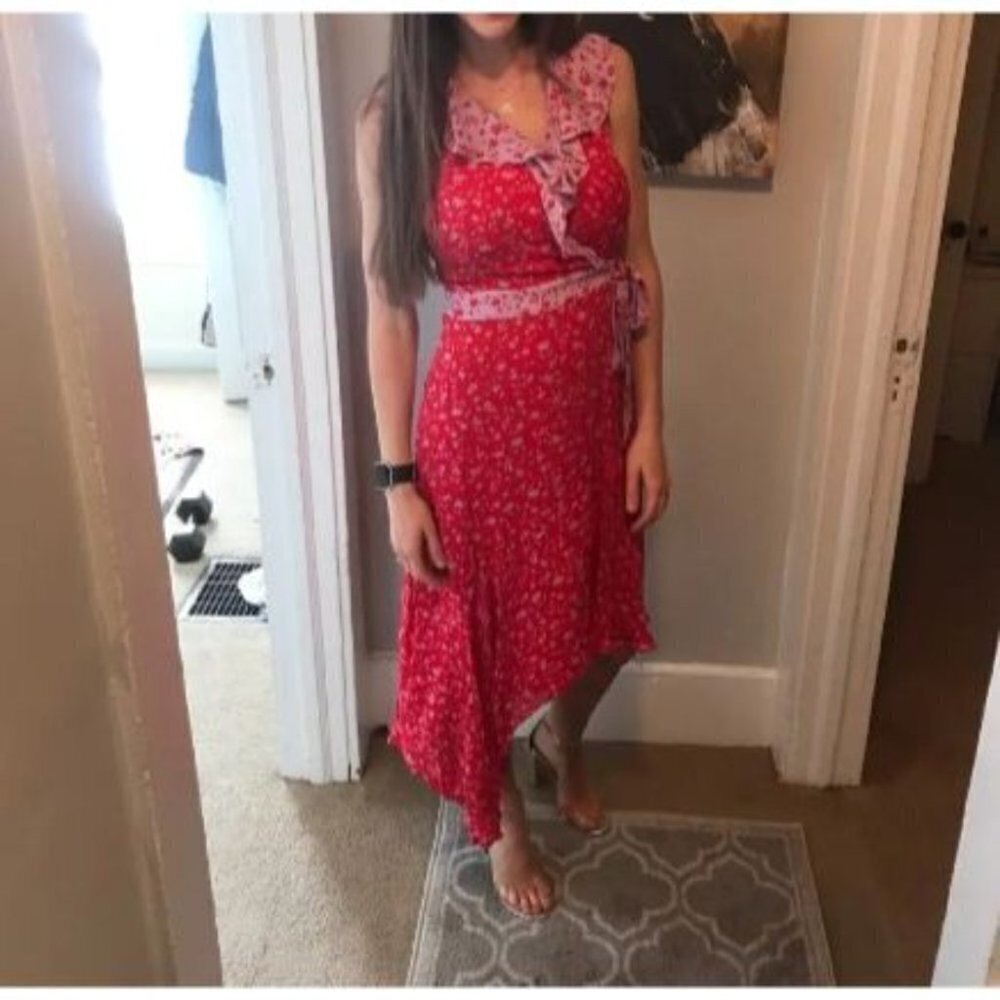Parker Red Pink Jennifer Combo Midi Dress $358 - Picture 2 of 9